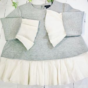 Halogen Gray and Cream Sweatshirt with Ruffle Details